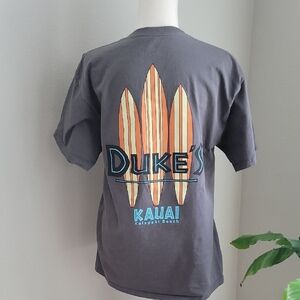 Duke's Kauai Kalapaki Beach Cotton T-Shirt with Surfboard Design